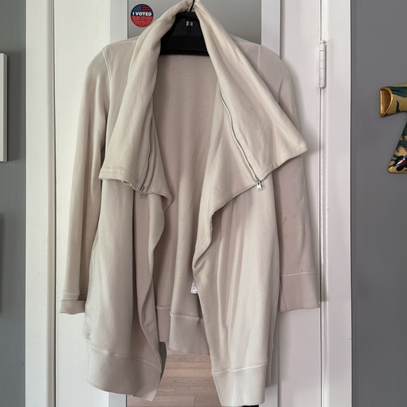 ALL SAINTS Dahlia Cream Open Front Asymmetrical Zip Collar Sweatshirt S - Picture 4 of 7